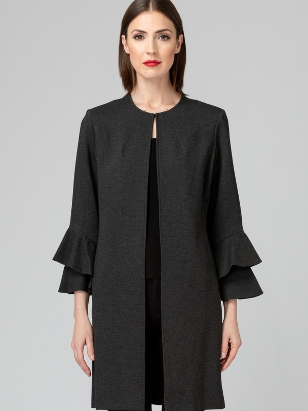 Joseph Ribkoff Dark Grey Front Clasp Cape Style Coat Sz 16